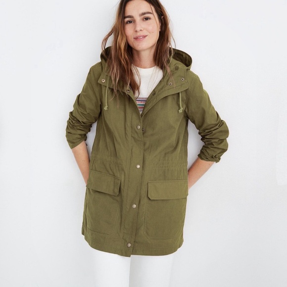 Madewell Jackets & Blazers - madewell  anorak snap front cotton raincoat in olive, size medium
